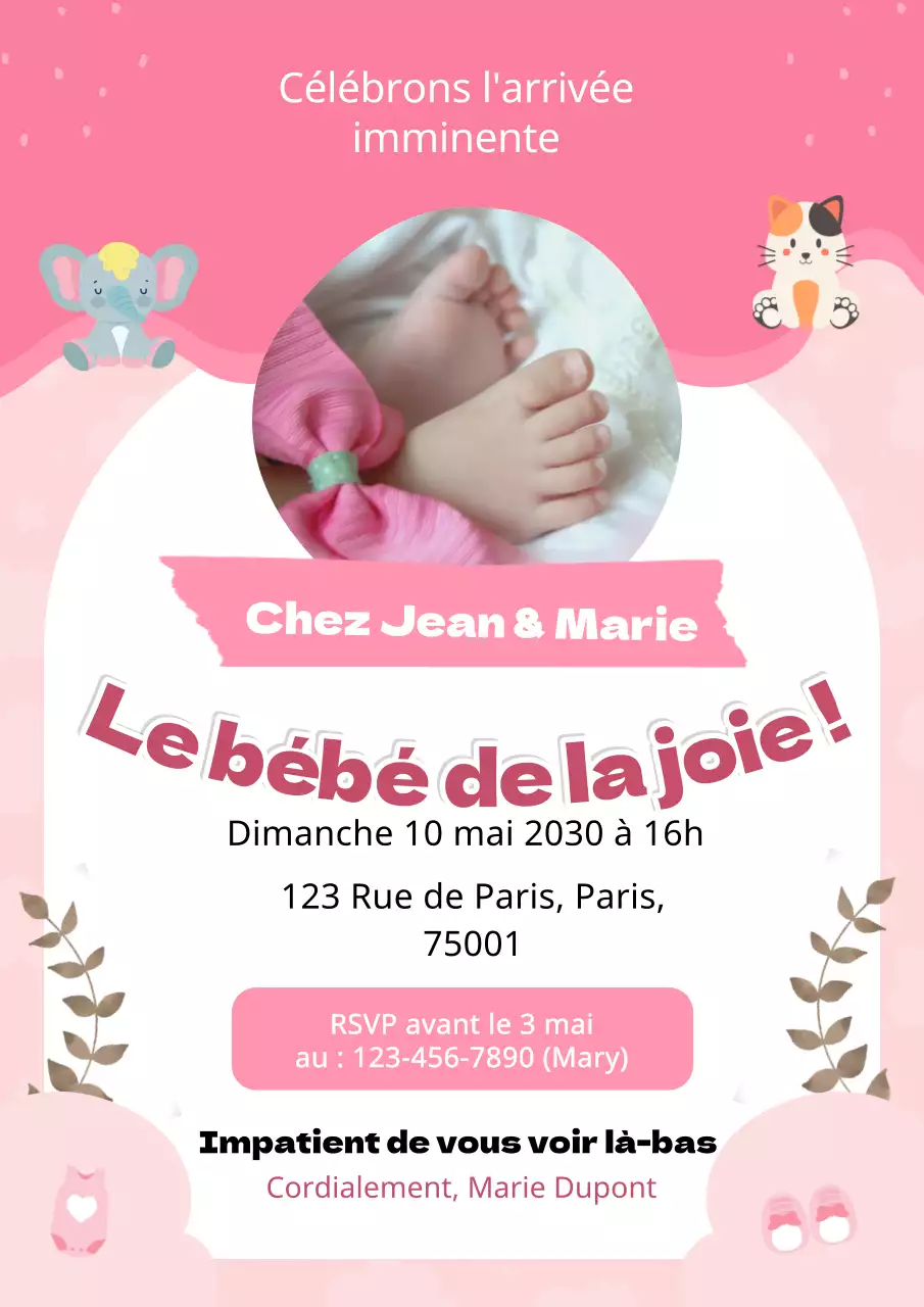 Flyer d'invitation à une baby shower moderne rose