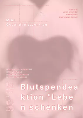 Einfaches rosa-weißes Blutspendeplakat des Gesundheitszentrums