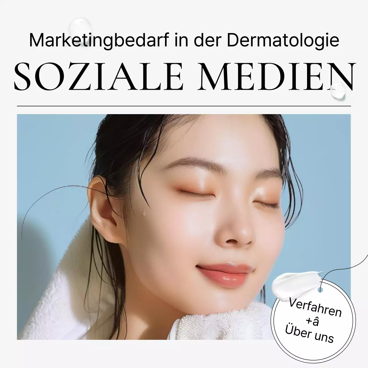 Social-Media-Kit für das Krankenhausmarketing zur Bewerbung einer einfachen dermatologischen Praxis in Weiß und Hellblau.