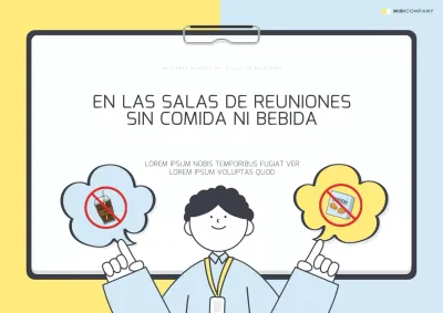 Aviso de comportamiento prohibido en la bonita sala de reuniones amarilla y azul claro
