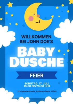 Blau Weiß Einfach Fantasie Baby Dusche Feier Begrüßung Nachricht