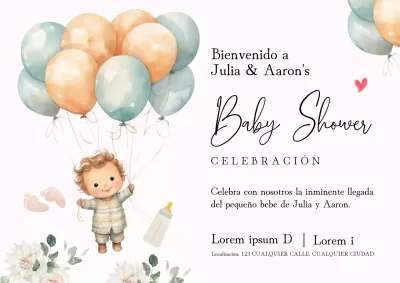 Invitación minimalista verde y blanca para la celebración de un baby shower