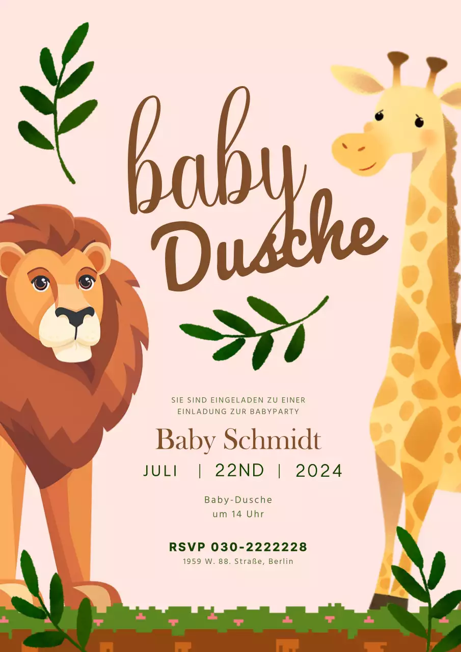 Braun und Grün Safari Baby Shower Einladung
