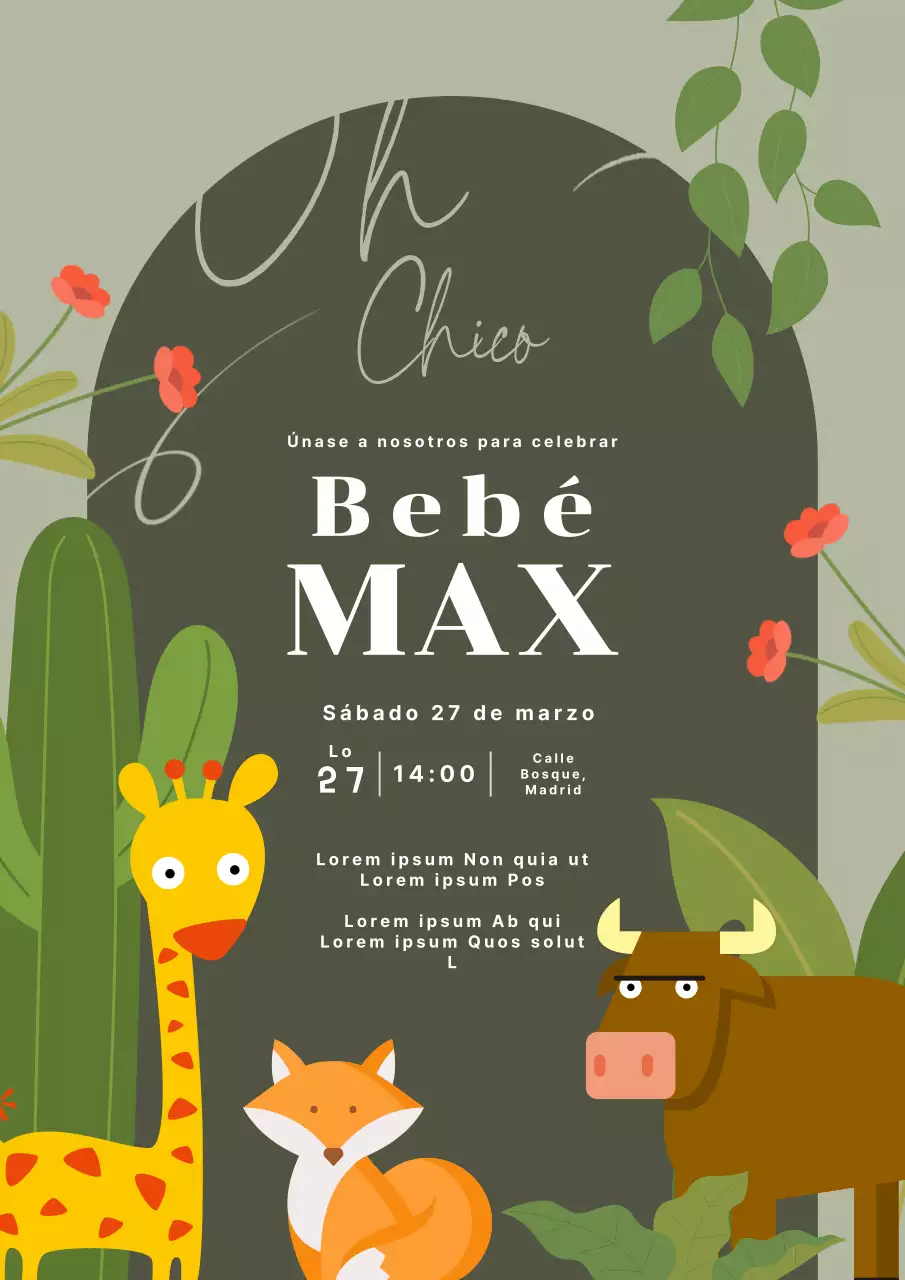 Invitación Baby Shower Oliva y Selva Rústica