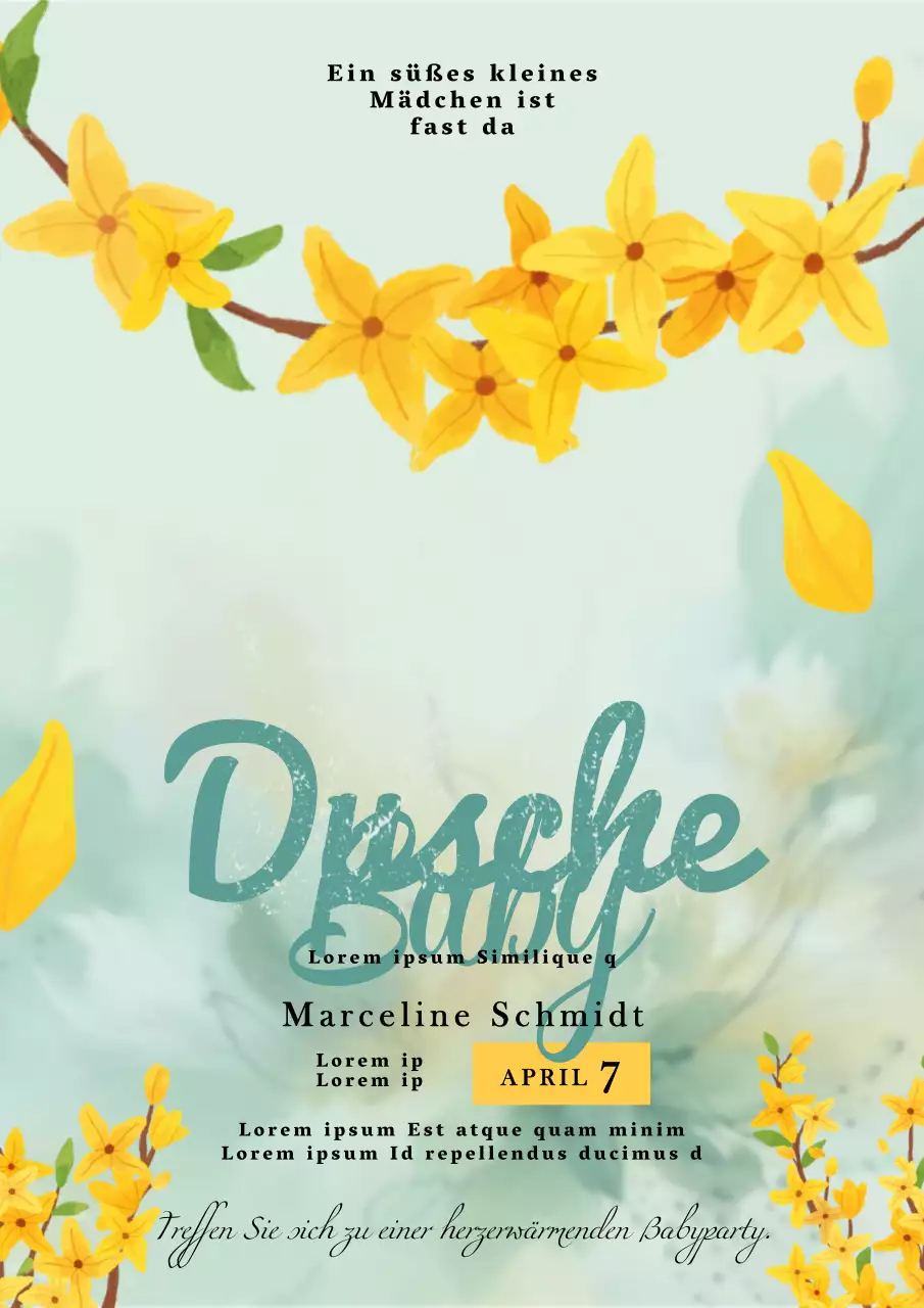 Gelb und Himmelblau Frische Baby Shower Einladung