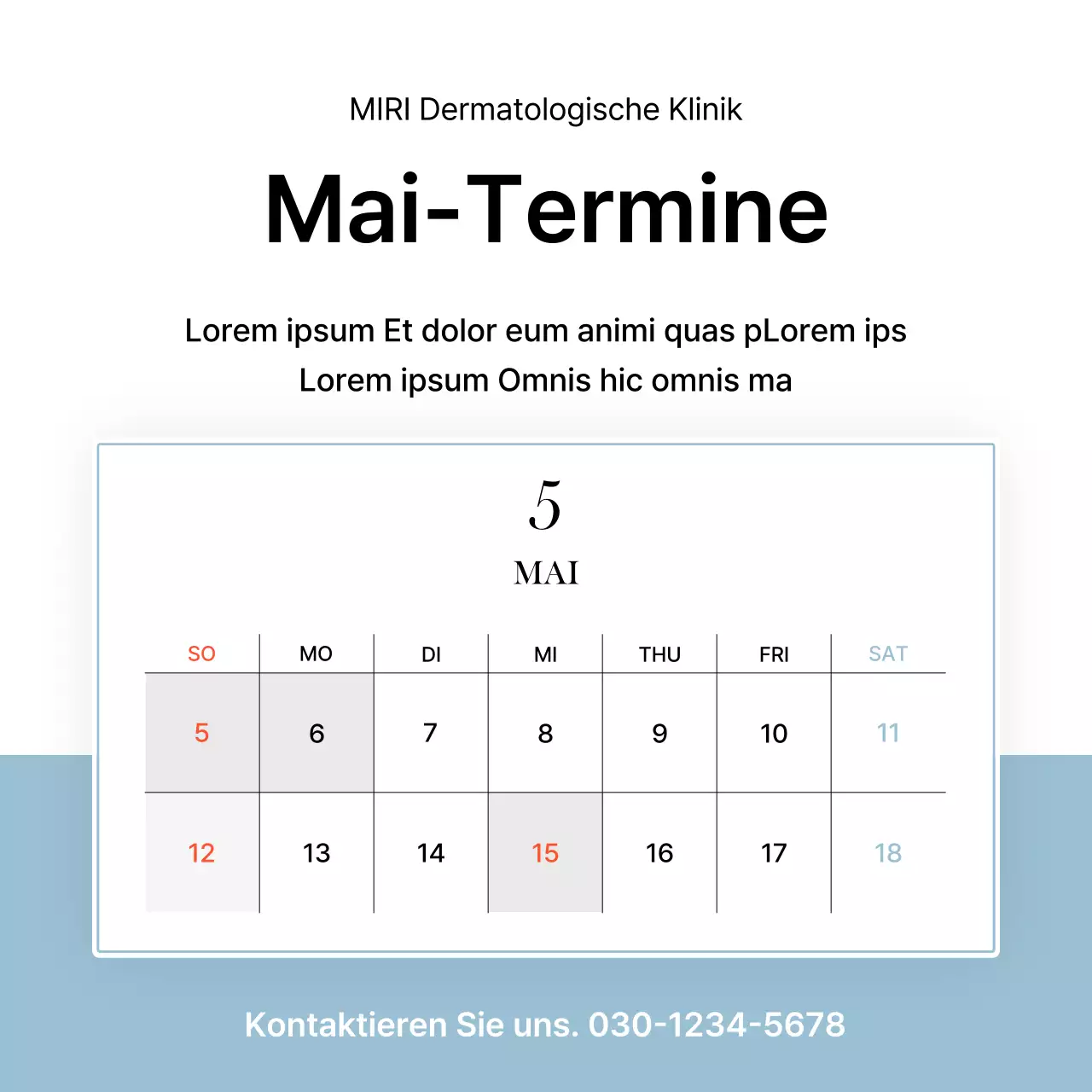 Einfache Dermatologie in Weiß und Hellblau als Werbung für den Informationsführer des Krankenhauses