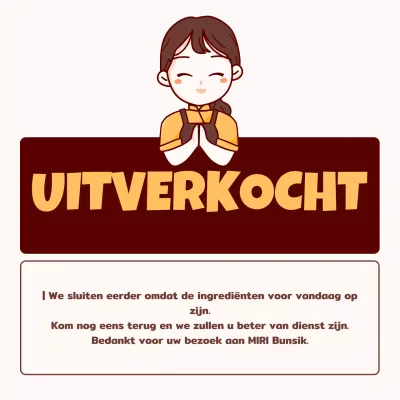 Winkelaankondiging met schattige illustraties van oranje en gele figuurtjes