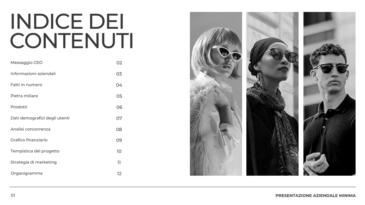Profilo aziendale minimale in bianco e nero Presentazione del prodotto