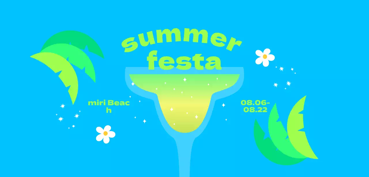 A cool and refreshing summer festival with palm trees and flowers