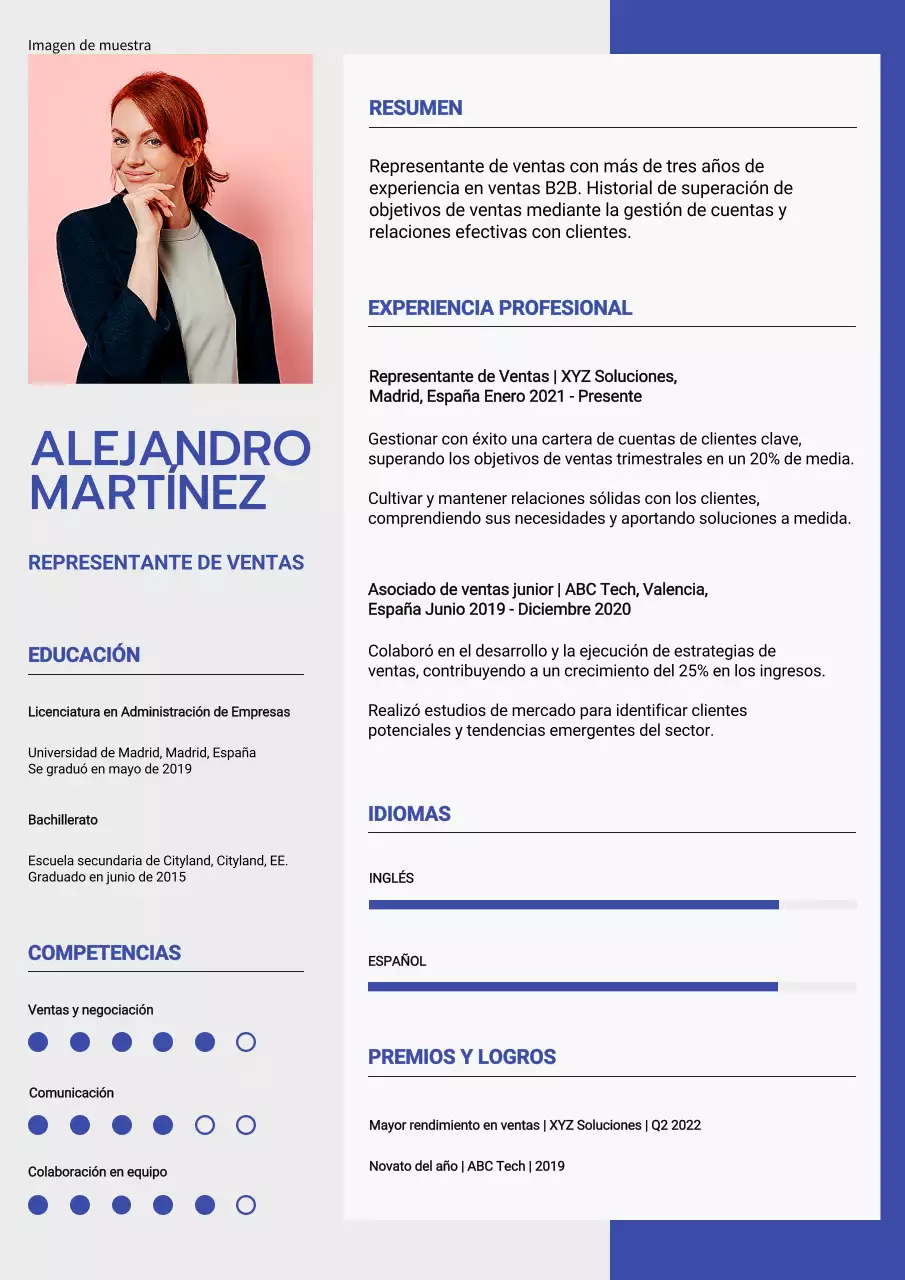 Cartera de representante de ventas moderna en azul y blanco