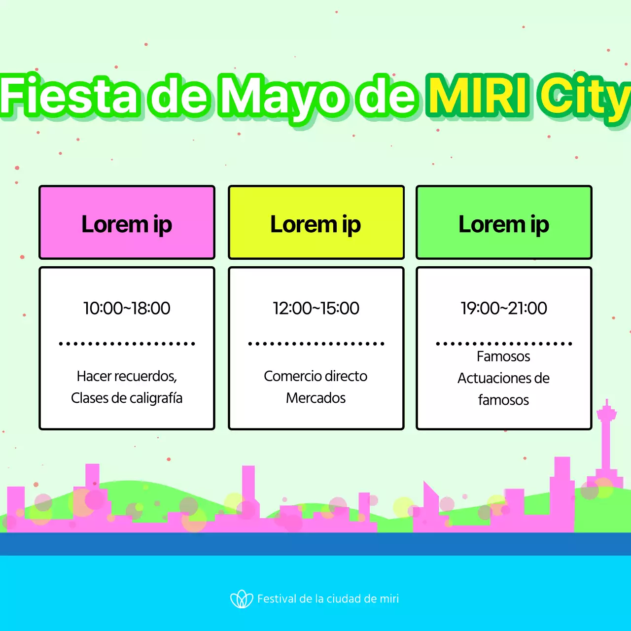 Folleto de festival kitsch en verde y amarillo