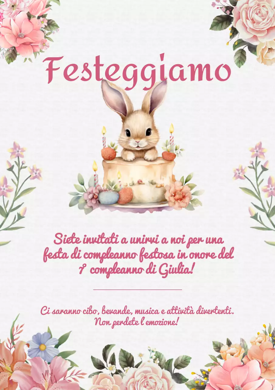 Invito alla festa di compleanno per bambini in stile moderno rosa e bianco