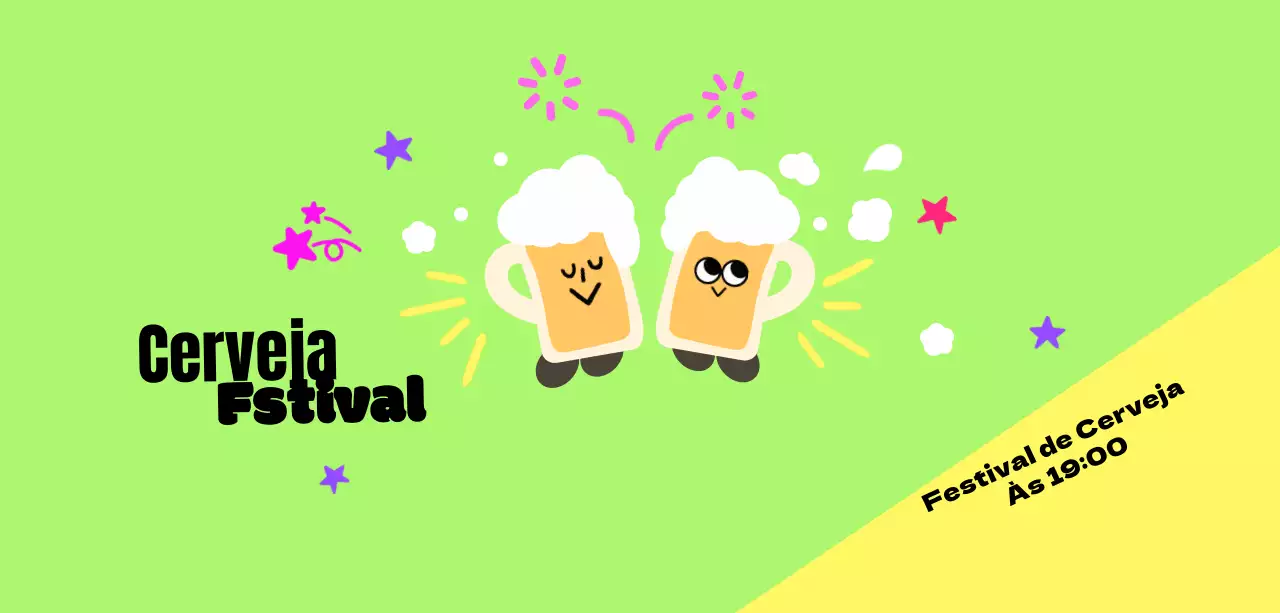 Um festival de fantasia com personagens de cerveja e fogos de artifício