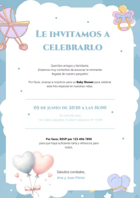 Invitación Baby Shower Animación Azul Cielo