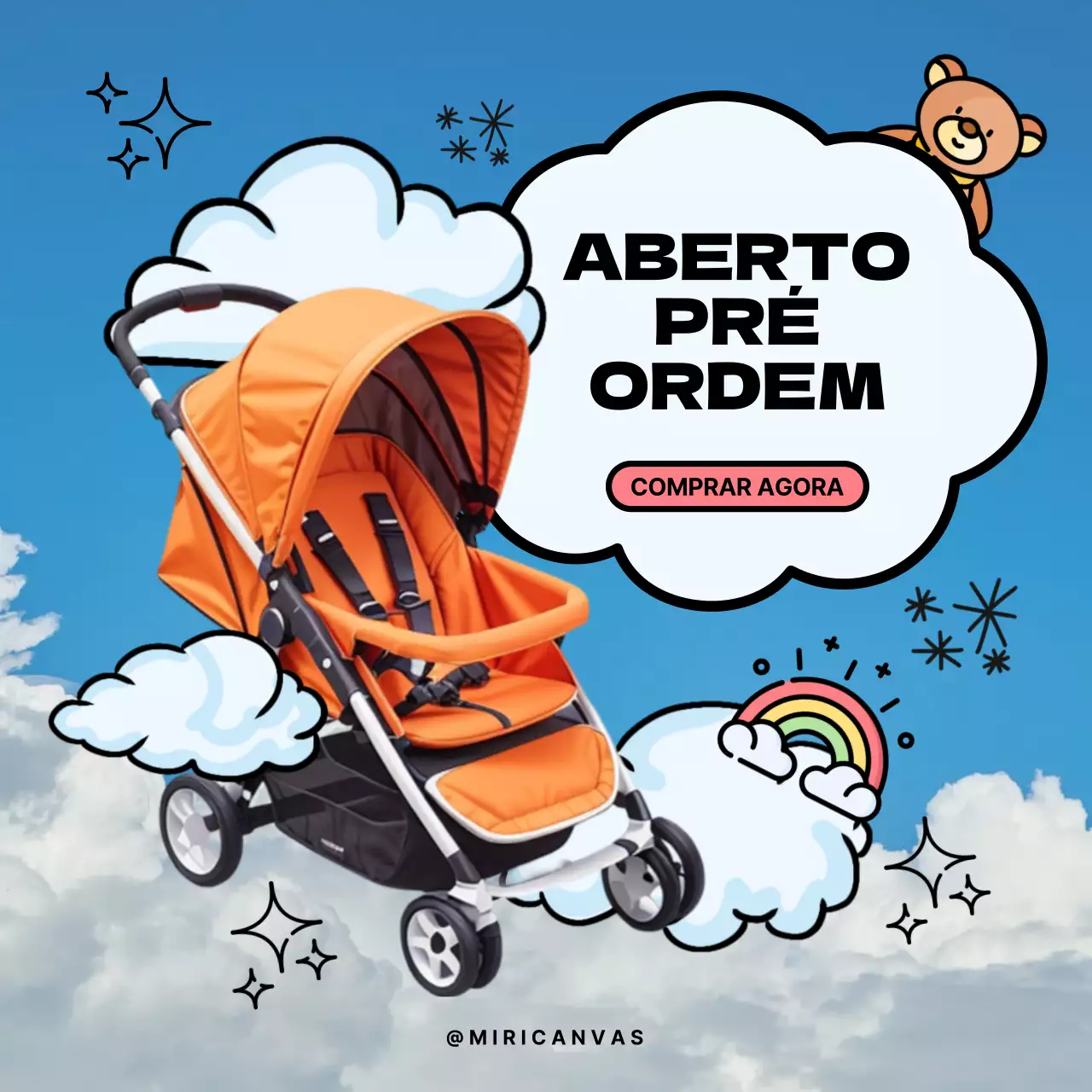 Folheto de pré-encomenda de artigos de bebé modernos azuis e laranja