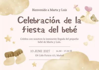 Invitación moderna marrón y beige para baby shower