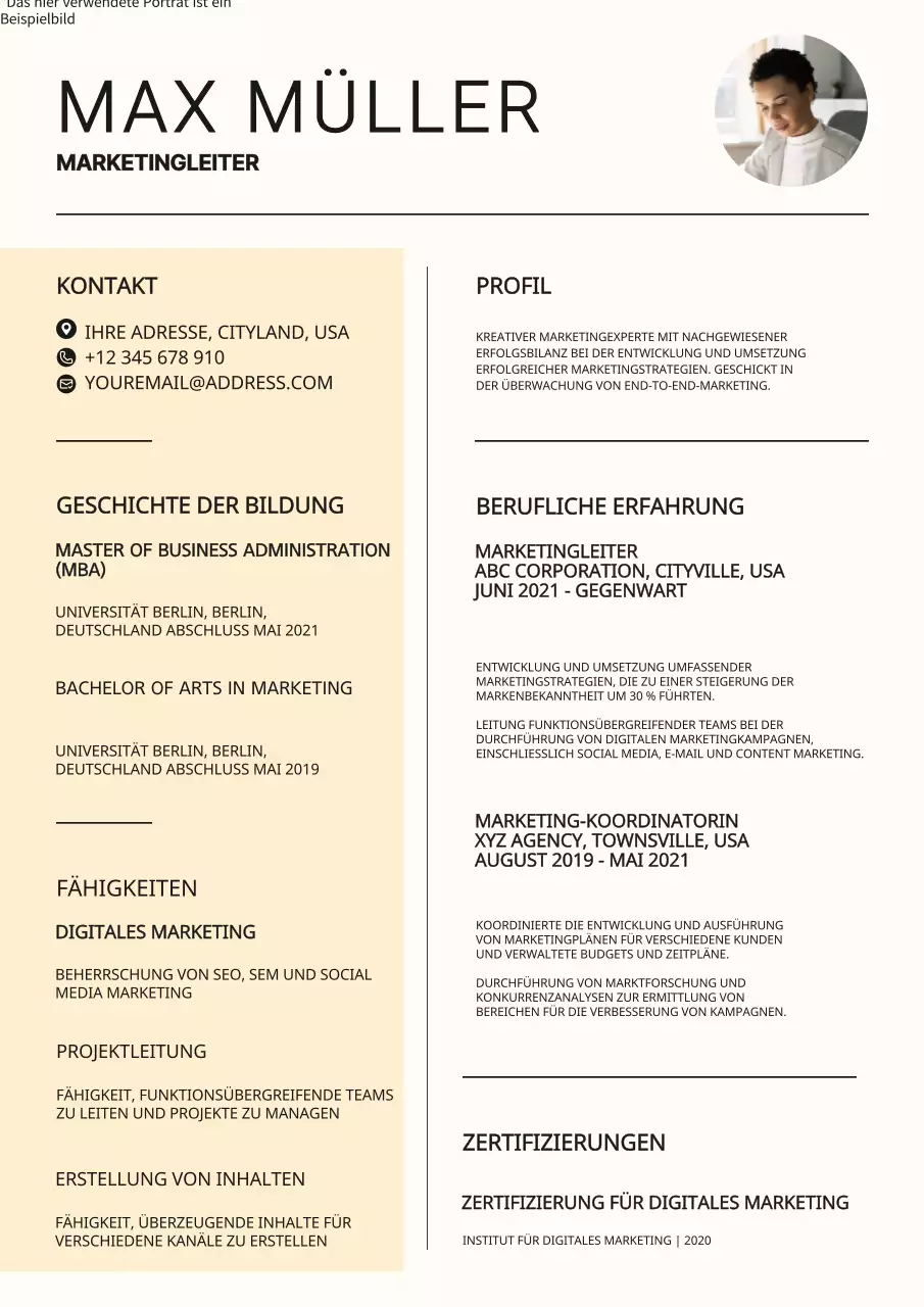 Gelb und Weiß Einfaches Marketing Manager Portfolio