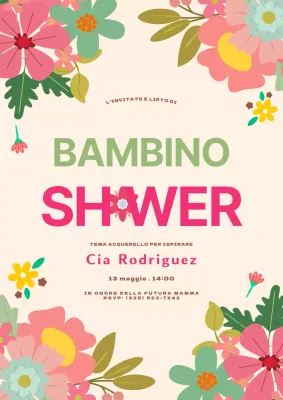 Invito per baby shower floreale colorato e vivace ad acquerello