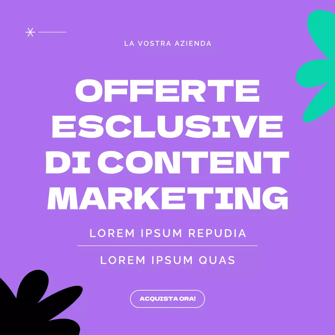 Pubblicità moderna di marketing dei contenuti in nero e viola