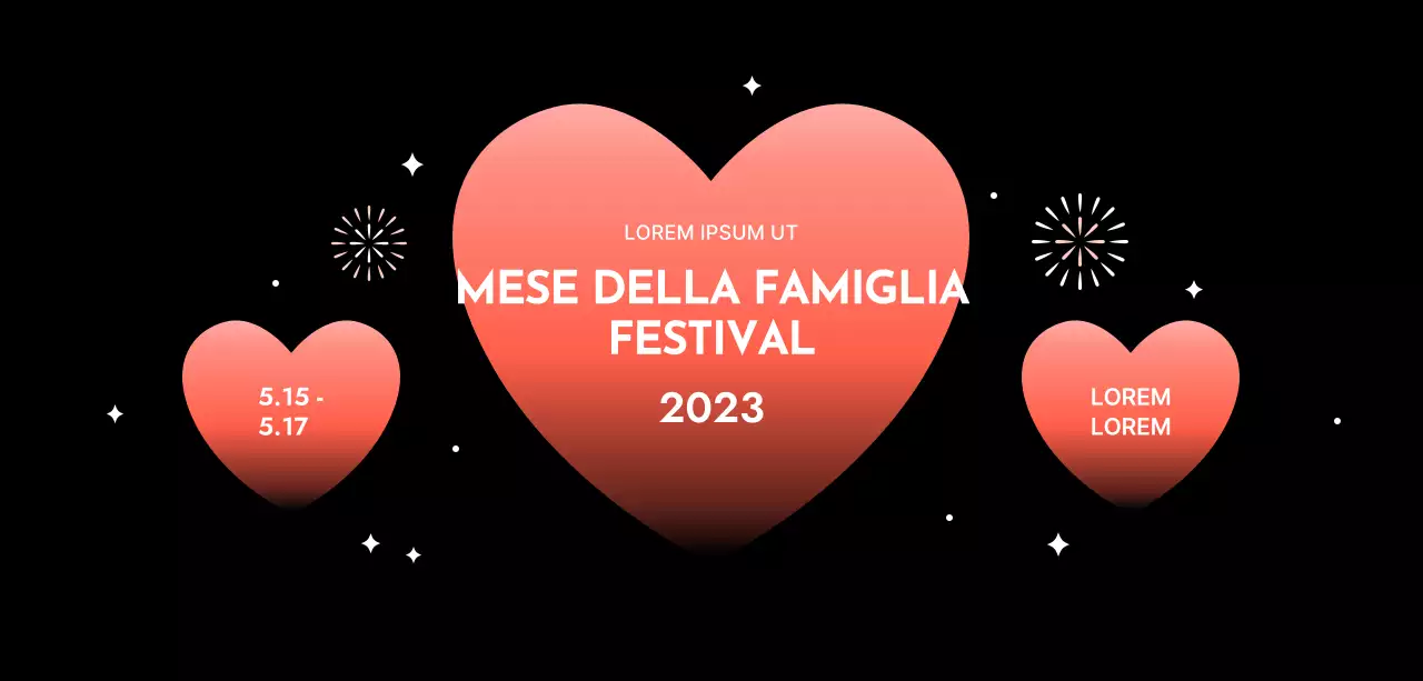 Design per festival con cuori sfumati su sfondo nero