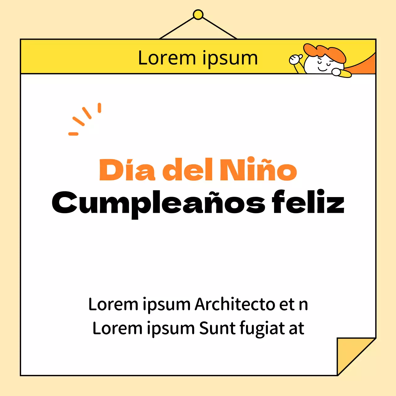 Un sencillo anuncio del Día del Niño en amarillo y naranja