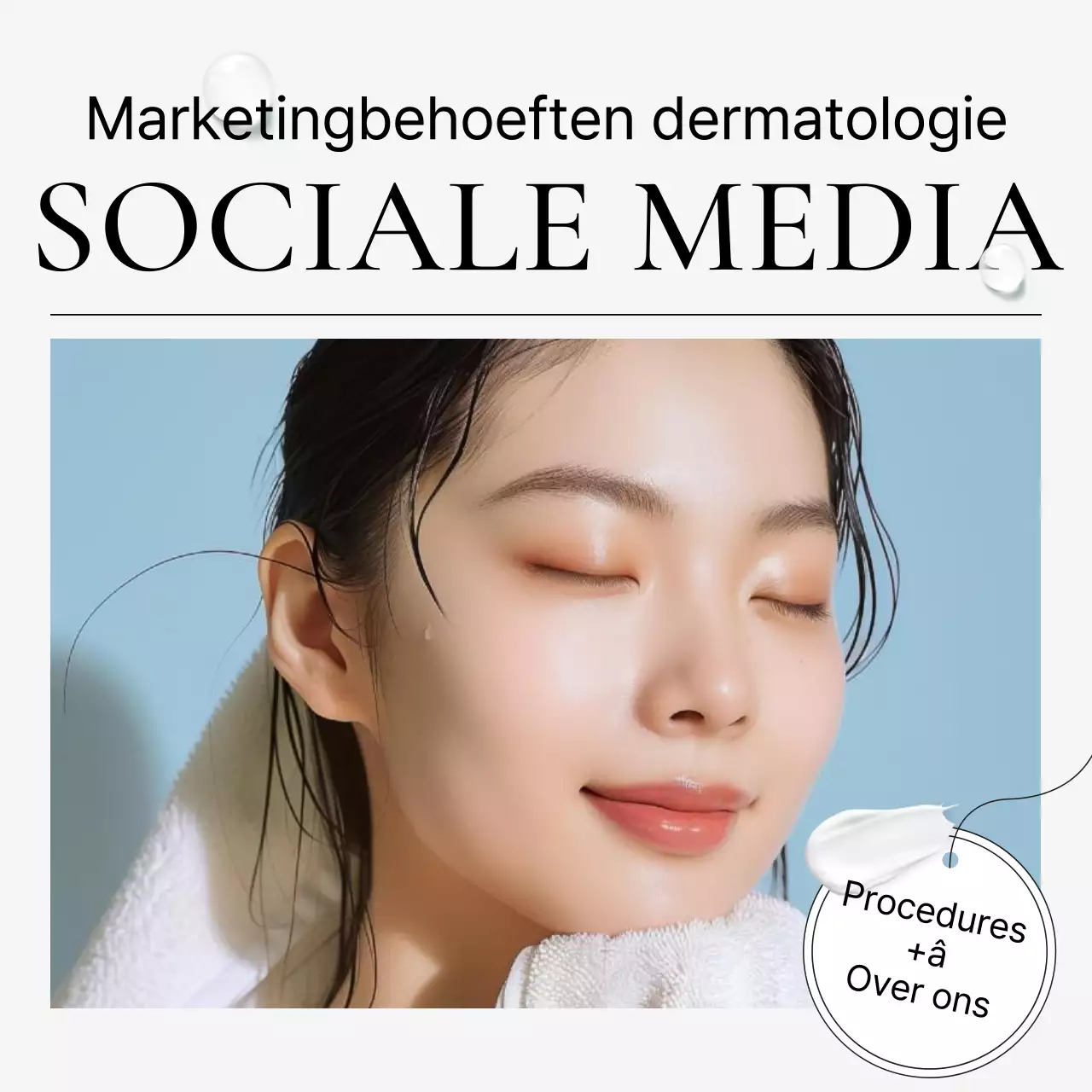 Social media kit voor ziekenhuismarketing om een eenvoudige dermatologiepraktijk te promoten in wit en lichtblauw.