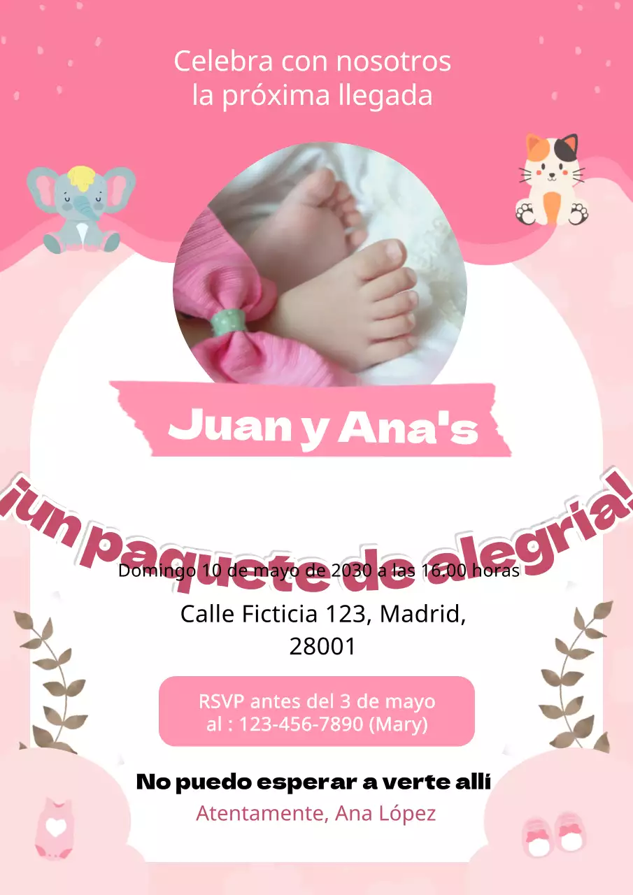 Invitación moderna rosa para baby shower