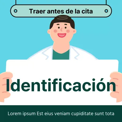 El moderno hospital verde y azul claro le recuerda que debe llevar su documento de identidad civil para visitar el hospital