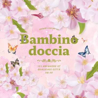 Elegante invito floreale per baby shower in rosa e verde