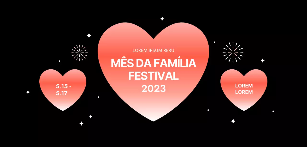 Desenho de um festival com corações em degradé sobre um fundo preto
