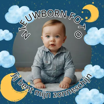 Blauw Vrolijk Pasgeboren Foto Aankondiging