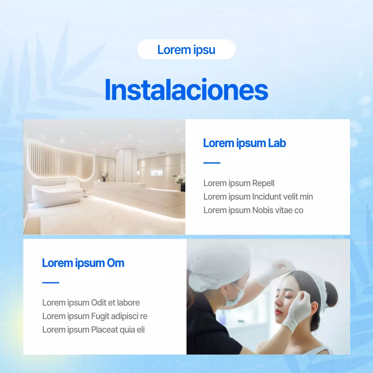 Un anuncio de tratamiento de belleza tropical veraniego en azul claro.