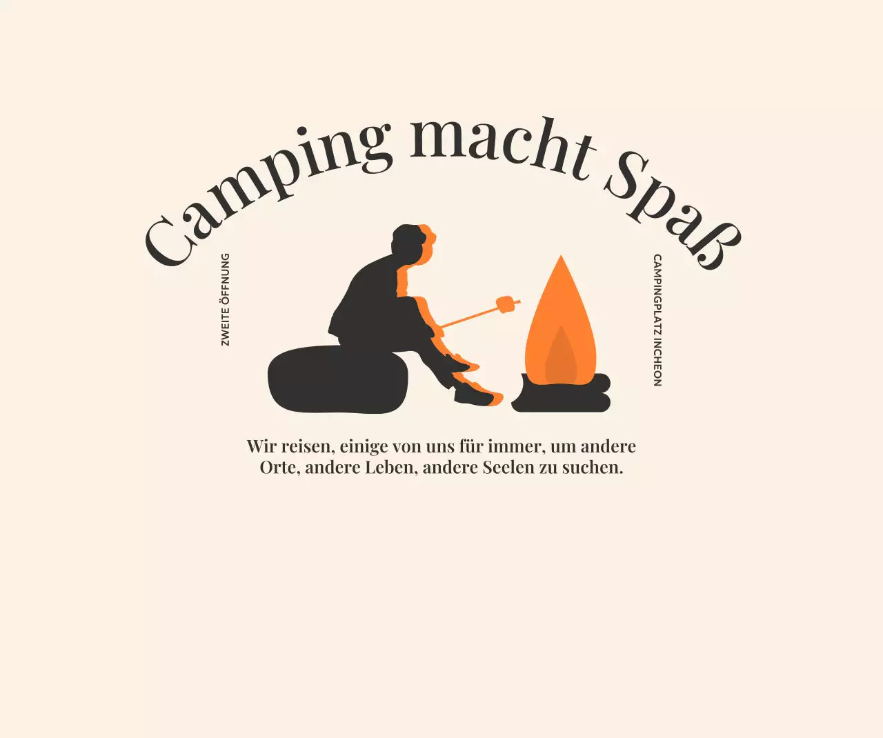 Camp-Design mit Illustration einer Person, die Marshmallows röstet