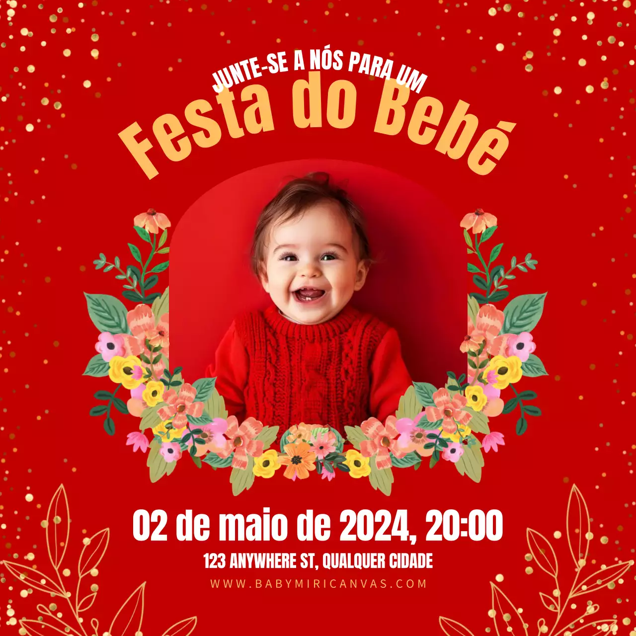 Convite de chá de bebé quente vermelho e amarelo