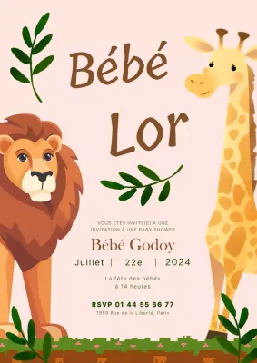 Invitation à la fête de bébé Safari marron et vert