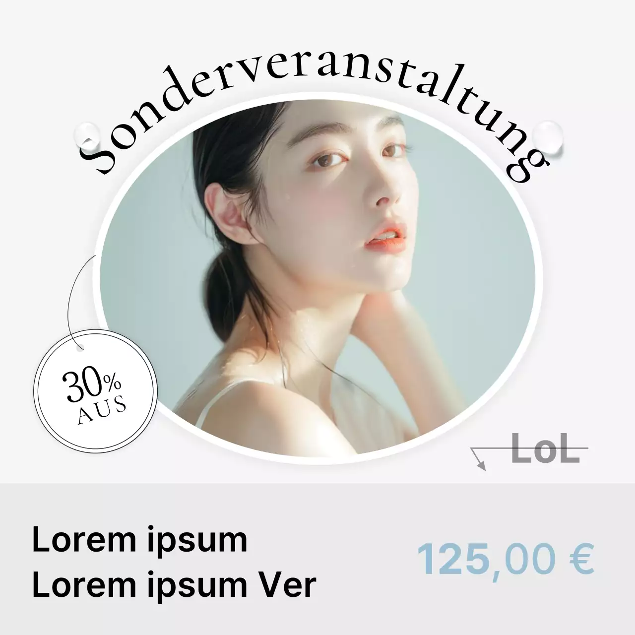 Werbung für eine einfache weiß-hellblaue Dermatologie-Praxis bei Krankenhausveranstaltungen