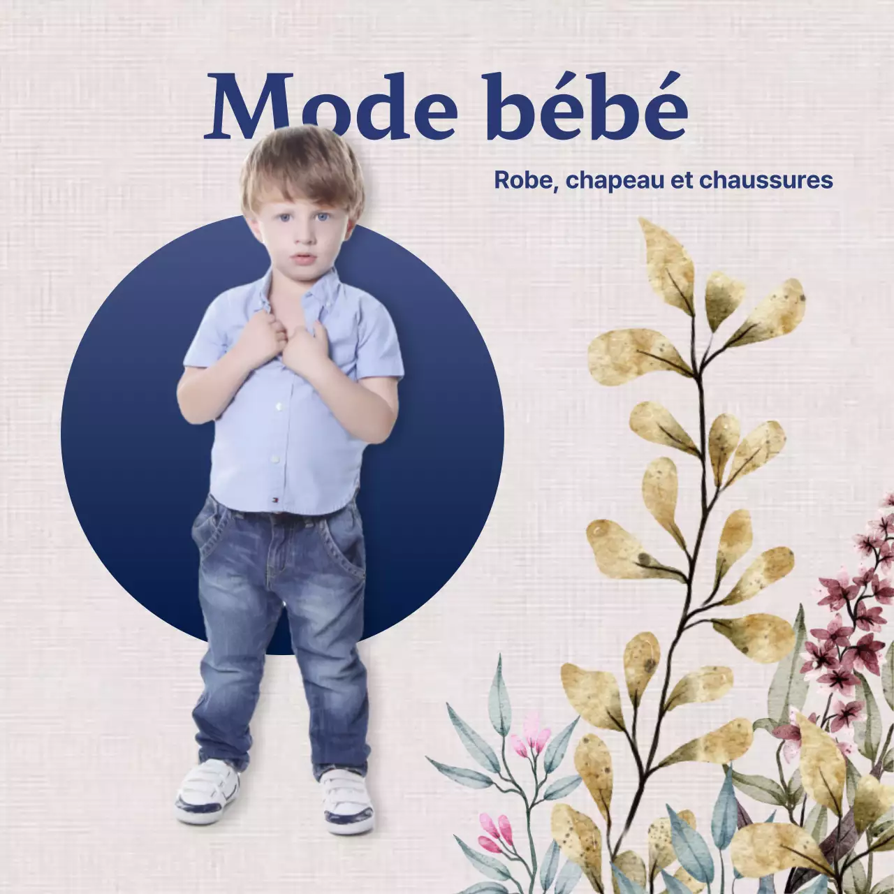 Flyer de mode moderne pour bébé, bleu et beige