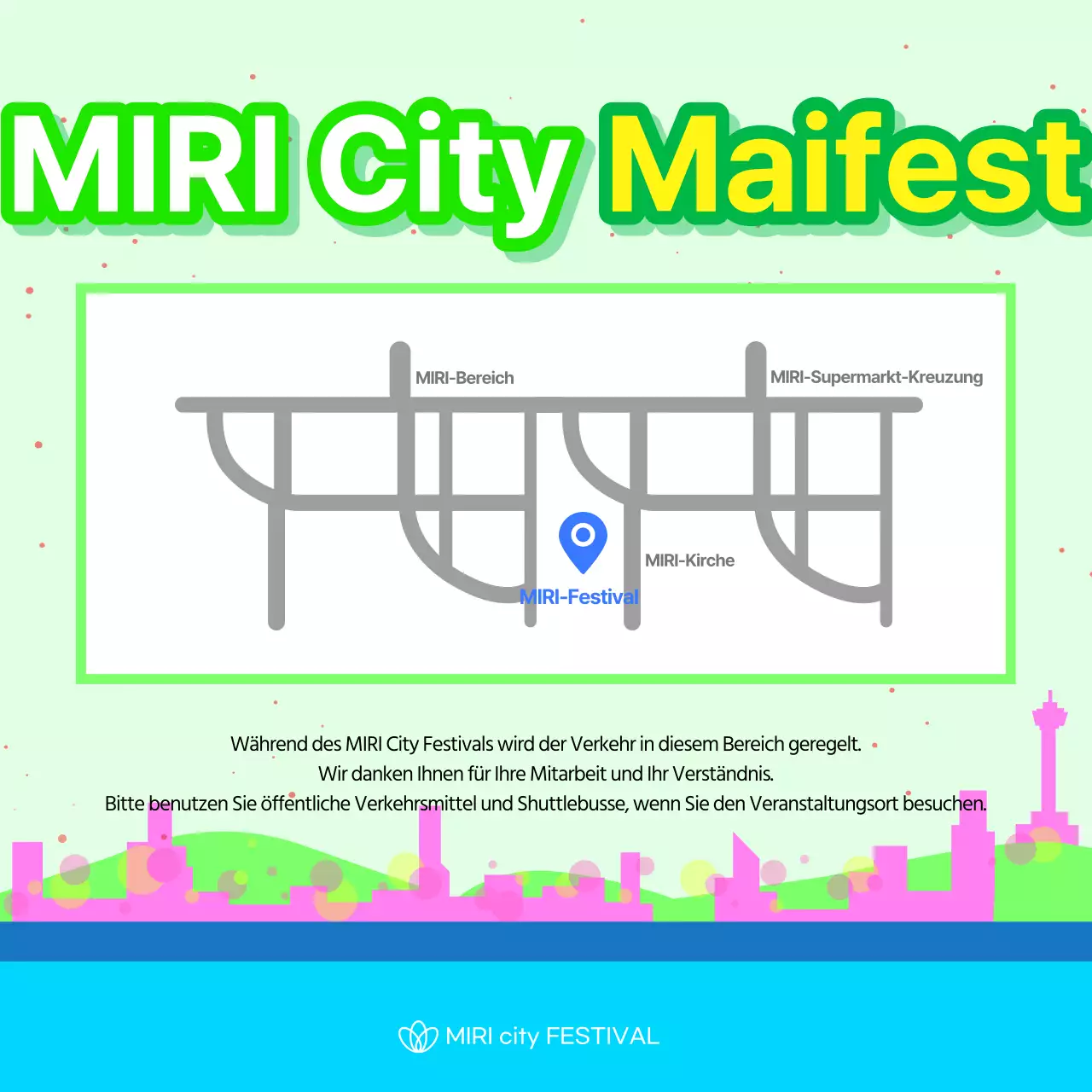 Kitschiger Festival-Flyer in Grün und Gelb