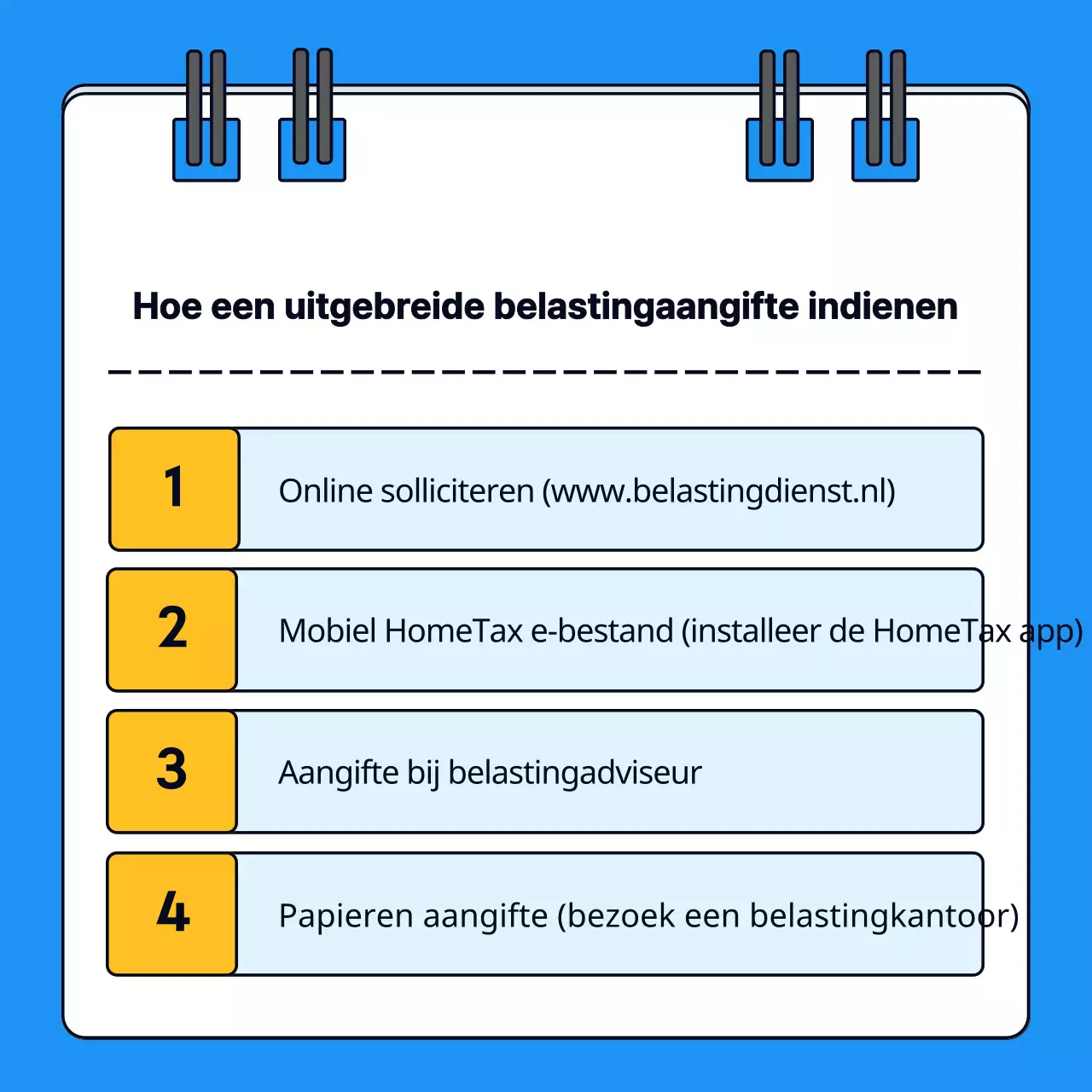 Over het indienen van een eenvoudige uitgebreide aangifte inkomstenbelasting in blauw