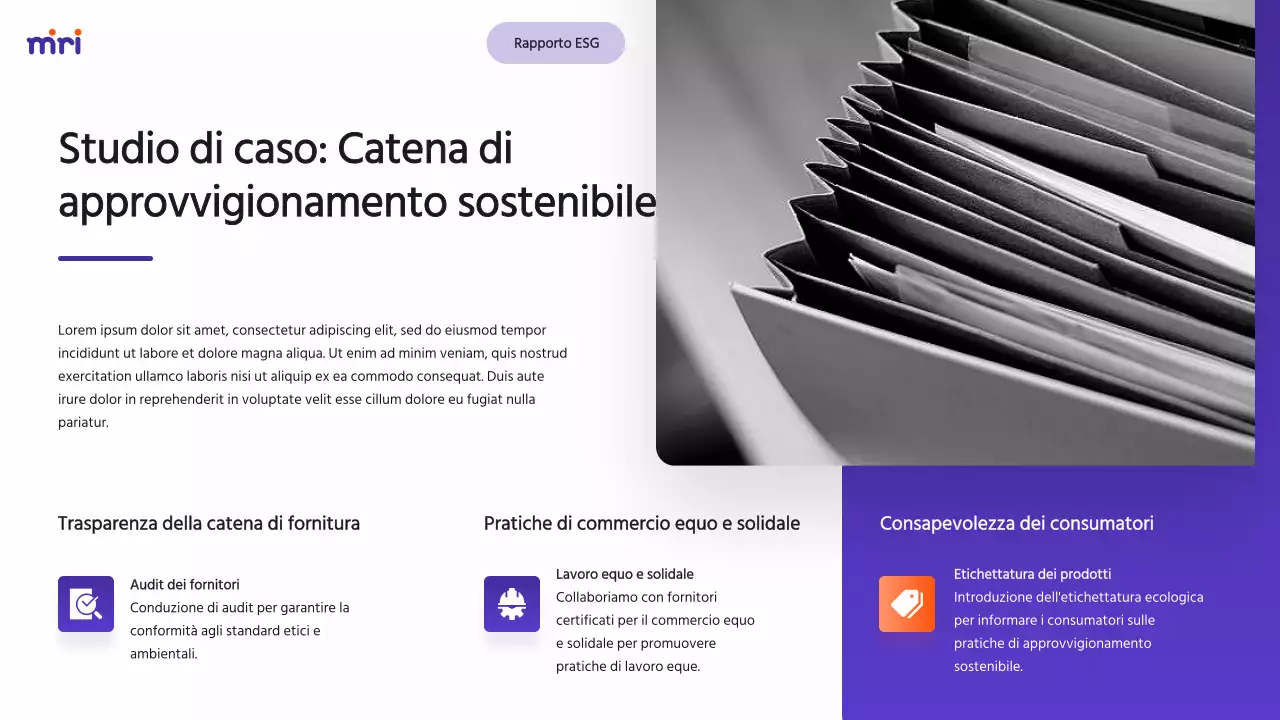 Rapporto aziendale ESG moderno viola e arancione