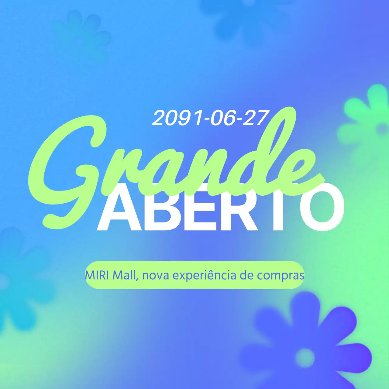 Promoção aberta minimalista em azul e chartreuse