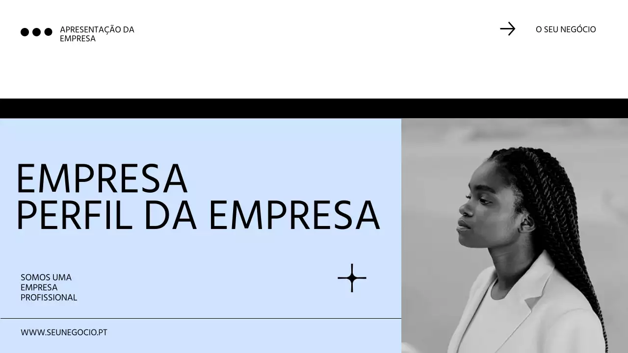 Perfil comercial minimalista azul e preto