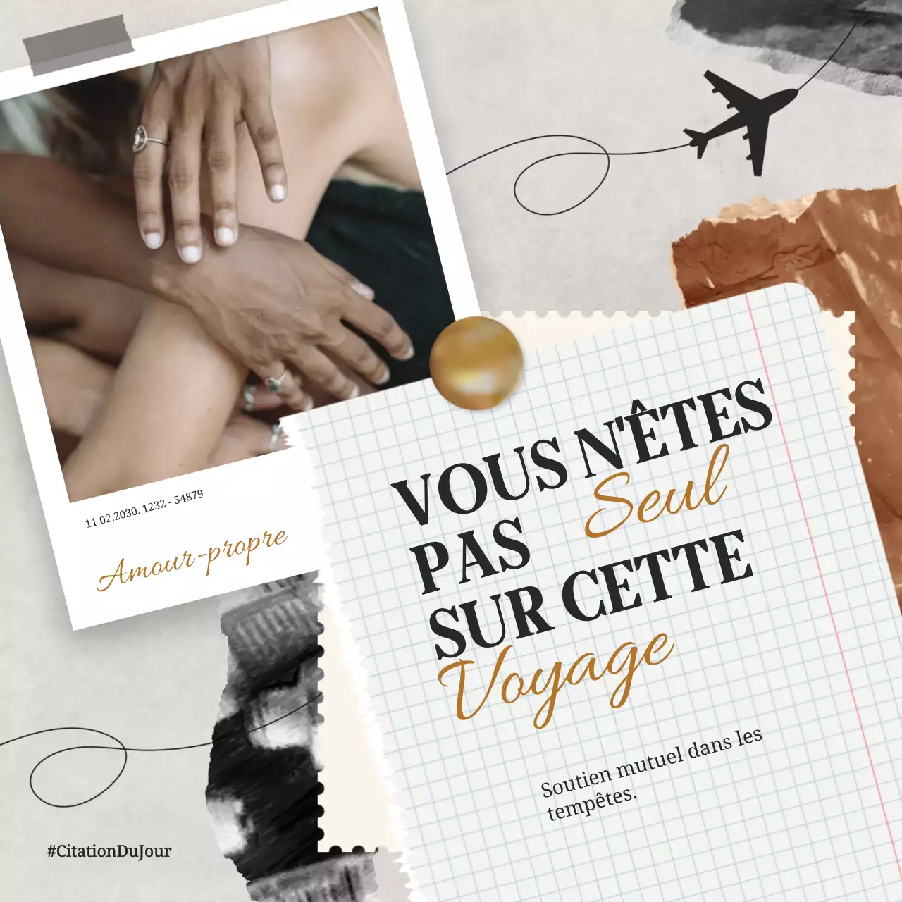 Brown Vintage Soutien pour surmonter l'adversité Citations pour la croissance personnelle