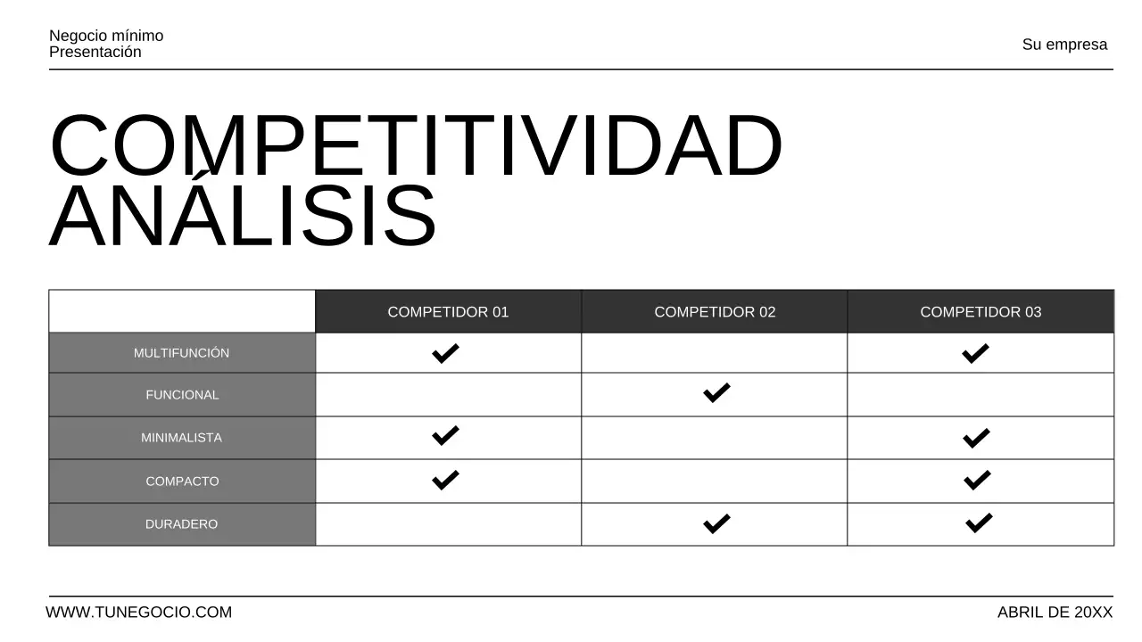 Presentación empresarial minimalista en blanco y negro