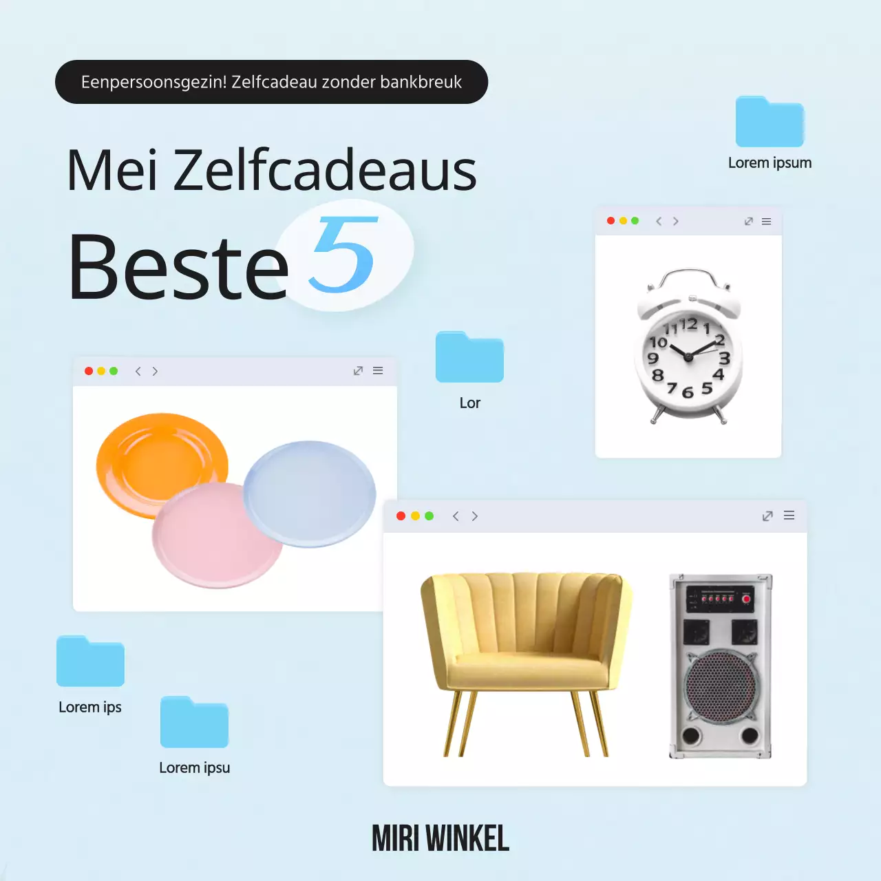 Zelfcadeau-aanbevelingen voor mei, de maand mei, in lichtblauw.