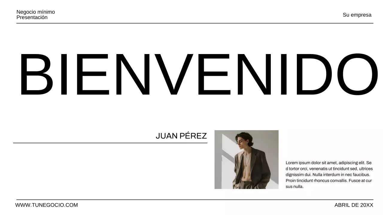 Presentación empresarial minimalista en blanco y negro