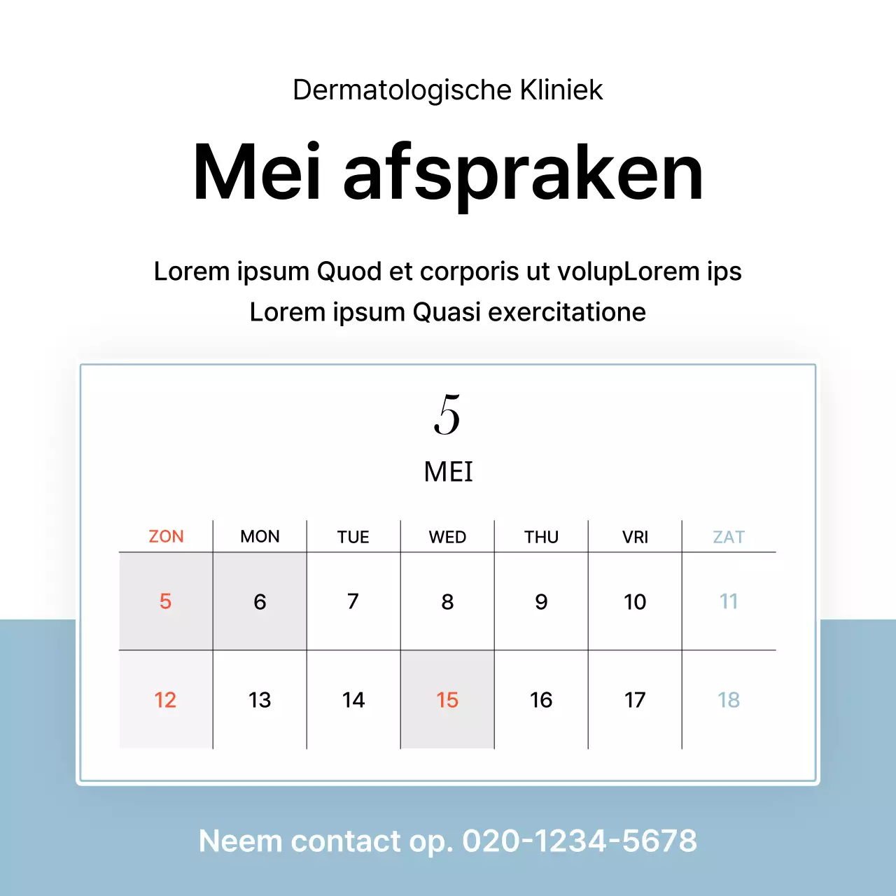 Eenvoudige dermatologie in wit en lichtblauw om de informatiegids van het ziekenhuis te promoten