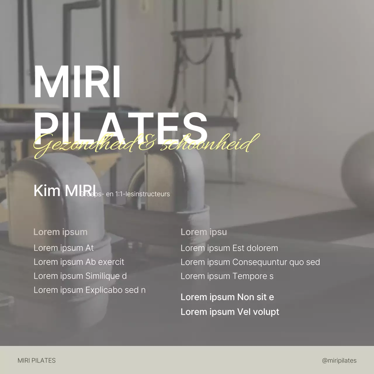 Modern Pilates social media marketing in beige en geel om instructeursintroducties te promoten