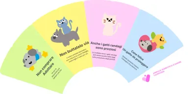 Campagna per la difesa degli animali domestici con illustrazioni di animali e tanto colore