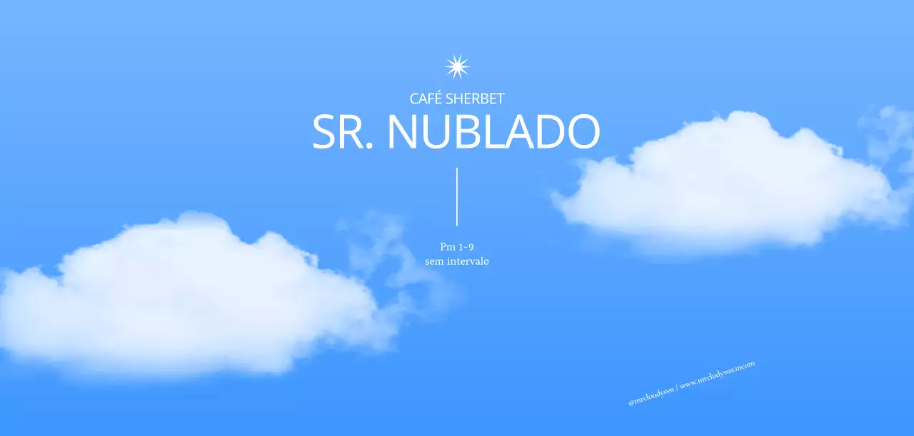 Um desenho lírico com nuvens a flutuar num céu azul
